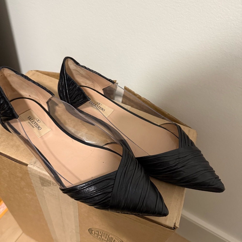 Valentino Garavani Black Pointed Flats with Transparent Sides